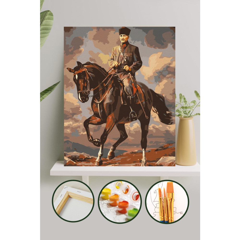 Palmiye Hobi Sanat Kırtasiye Sayılarla Boyama Tuval Seti Fırça Boya Dahil (Çıtalı) 40x50 CM - Atatürk Tuval Fiyatı