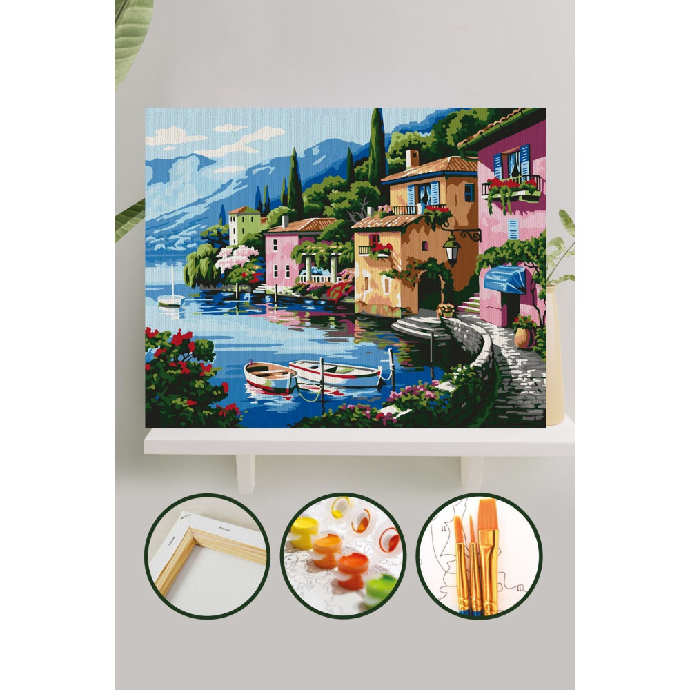 Palmiye Hobi Sanat Kırtasiye Sayılarla Boyama Tuval Seti Fırça Boya Dahil (çıtalı) 40x50 Cm - Deniz Evler Tuval Fiyatı