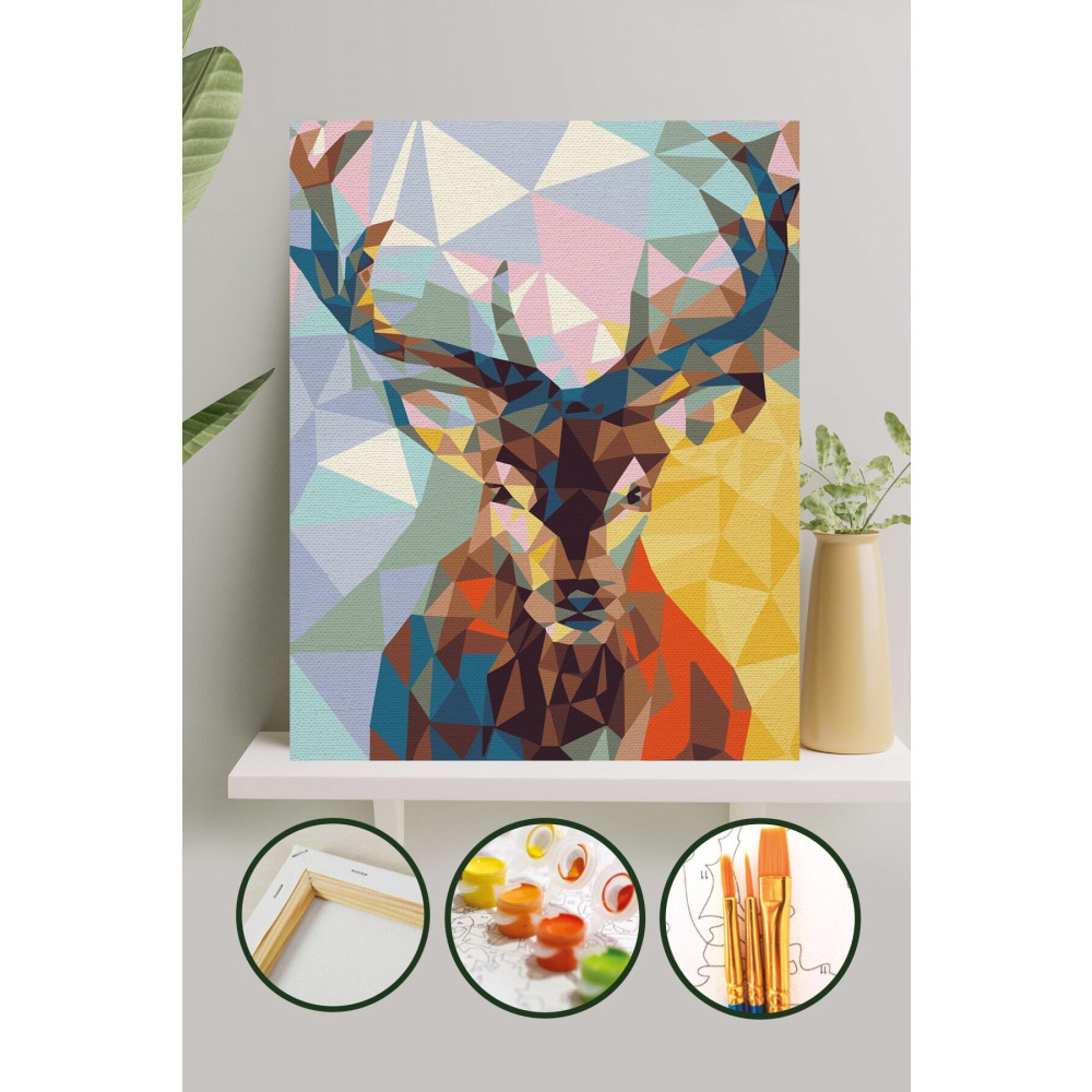 Palmiye Hobi Sanat Kırtasiye Sayılarla Boyama Tuval Seti Fırça Boya Dahil (Çıtalı) 40x50 CM - Geyik Tuval Fiyatı
