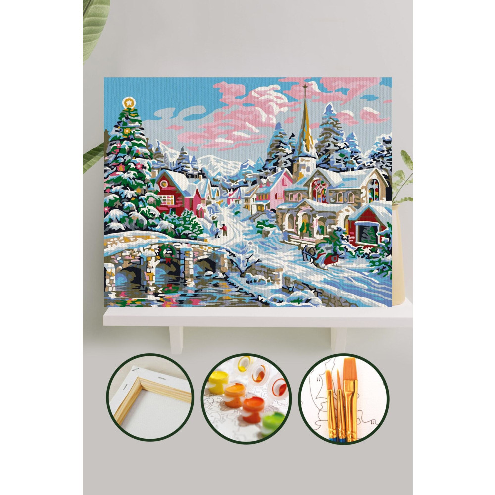 Palmiye Hobi Sanat Kırtasiye Sayılarla Boyama Tuval Seti Fırça Boya Dahil Çıtalı 40x50 cm - Kar Manzarası Tuval Fiyatı