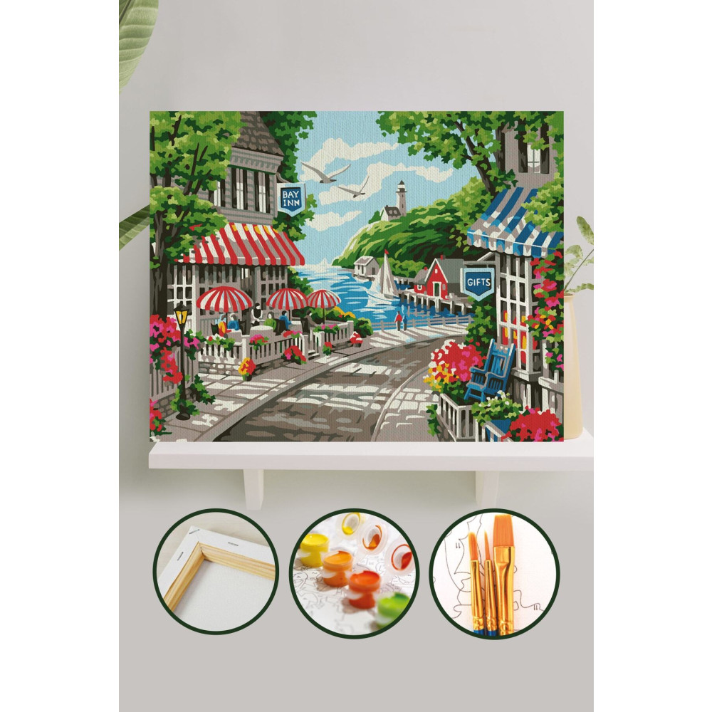 Palmiye Hobi Sanat Kırtasiye Sayılarla Boyama Tuval Seti Fırça Boya Dahil (çıtalı) 40x50 Cm - Sahil Kasabası Tuval Fiyatı