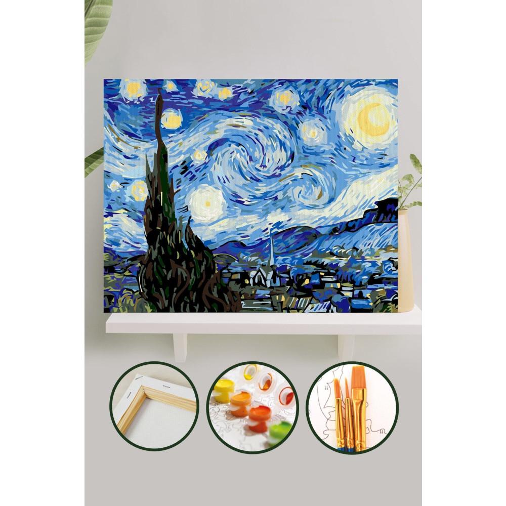 Palmiye Hobi Sanat Kırtasiye Sayılarla Boyama Tuval Seti Fırça Boya Dahil (Çıtalı) 40x50 CM - Van Gogh Yıldızlı Gece Tuval Fiyatı