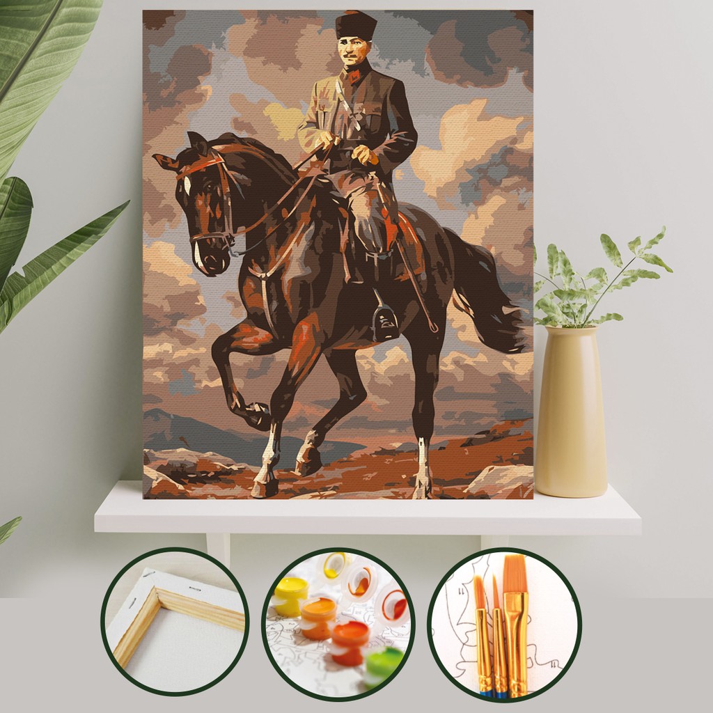 Palmiye Hobi Sanat Sayılarla Boyama 40X50 cm Tuval Seti Fırça Boya Dahil Çıtaya Gerili - Atatürk Diğer Fiyatı