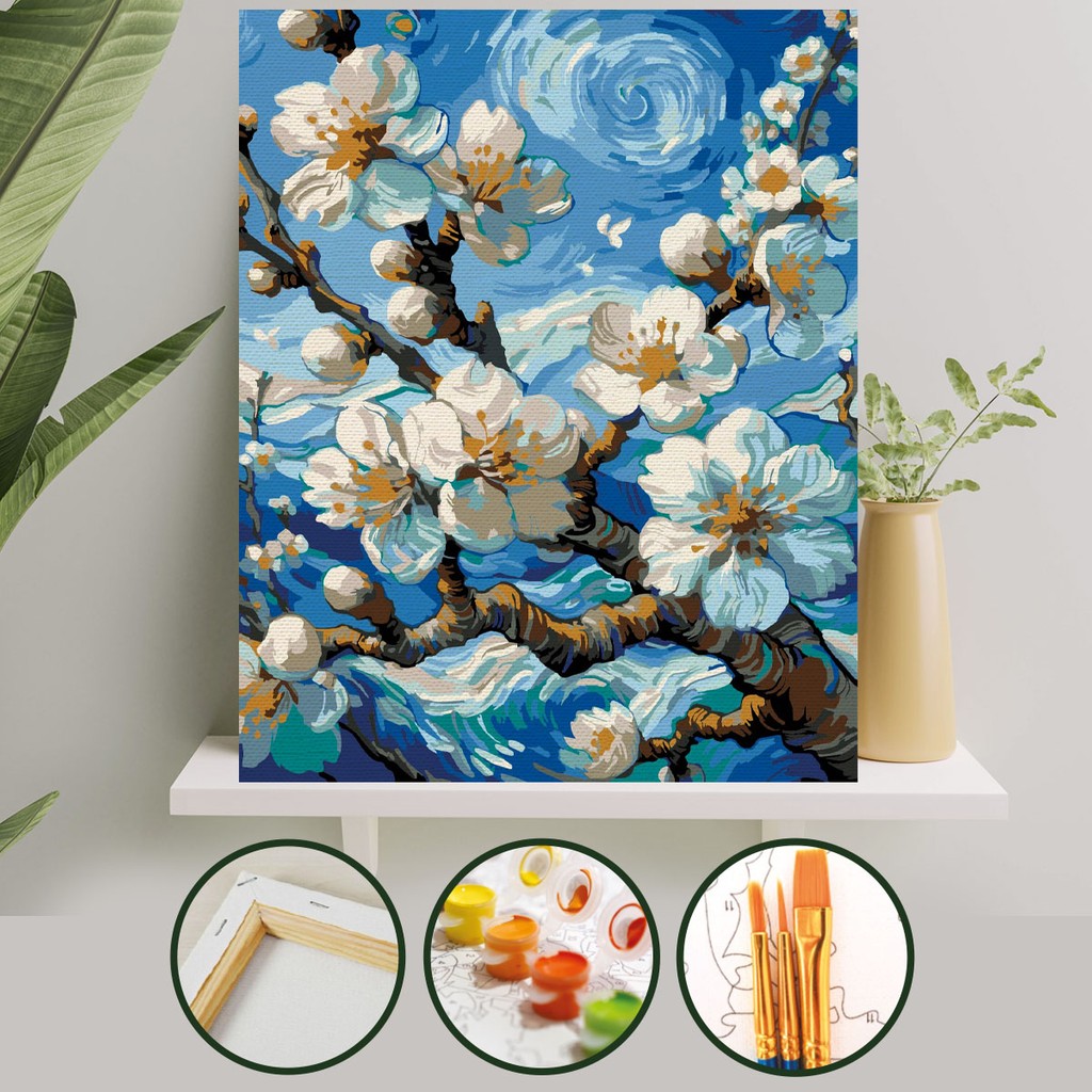 Palmiye Hobi Sanat Sayılarla Boyama 40X50 cm Tuval Seti Fırça Boya Dahil Çıtaya Gerili - Bahar Dalı Diğer Fiyatı