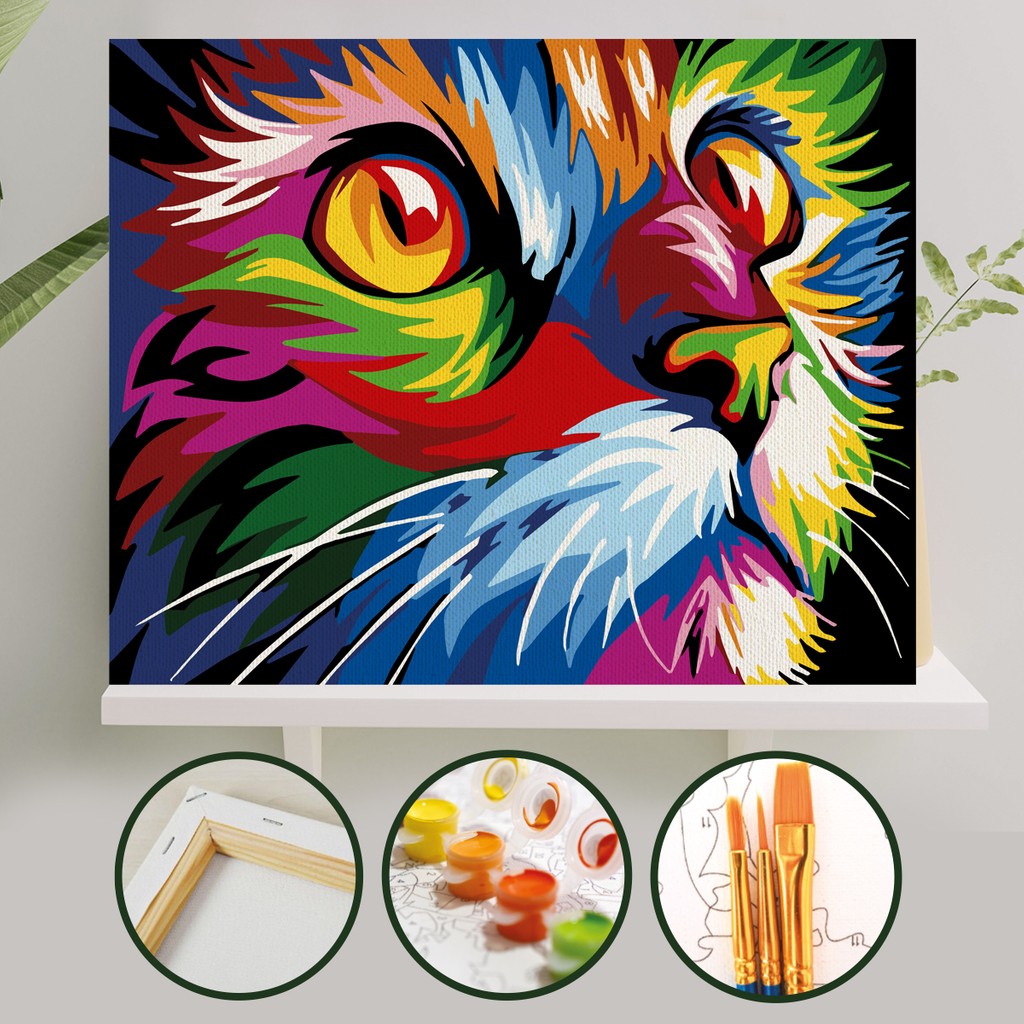 Palmiye Hobi Sanat Sayılarla Boyama 40X50 cm Tuval Seti Fırça Boya Dahil Çıtaya Gerili - Renkli Kedi Diğer Fiyatı