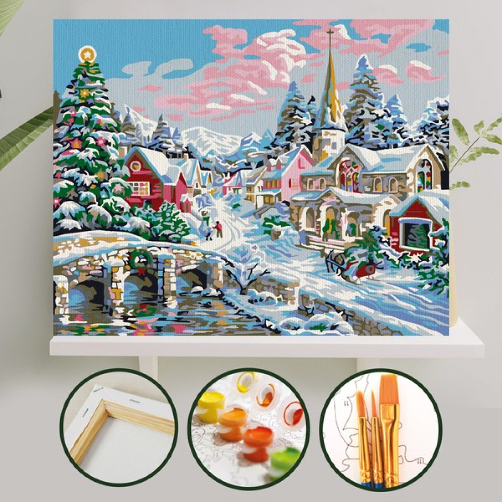Palmiye Hobi Sanat Sayılarla Boyama Tuval Seti Fırça Boya Dahil (Çıtalı) 40X50 cm - Kar Manzarası Sanatsal Malzemeler Fiyatı