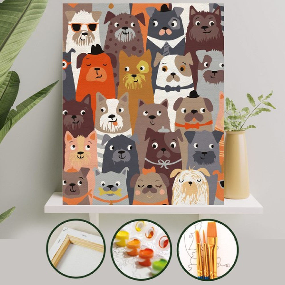 Palmiye Hobi Sanat Sayılarla Boyama Tuval Seti Fırça Boya Dahil (Çıtalı) 40x50 CM - Köpekler Sanatsal Malzemeler Fiyatı