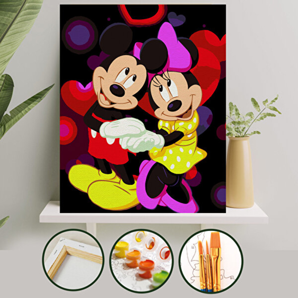 Palmiye Hobi Sanat Sayılarla Boyama Tuval Seti Fırça Boya Dahil (Çıtalı) 40x50 CM - Minnie & Mickey Mouse Sanatsal Malzemeler Fiyatı