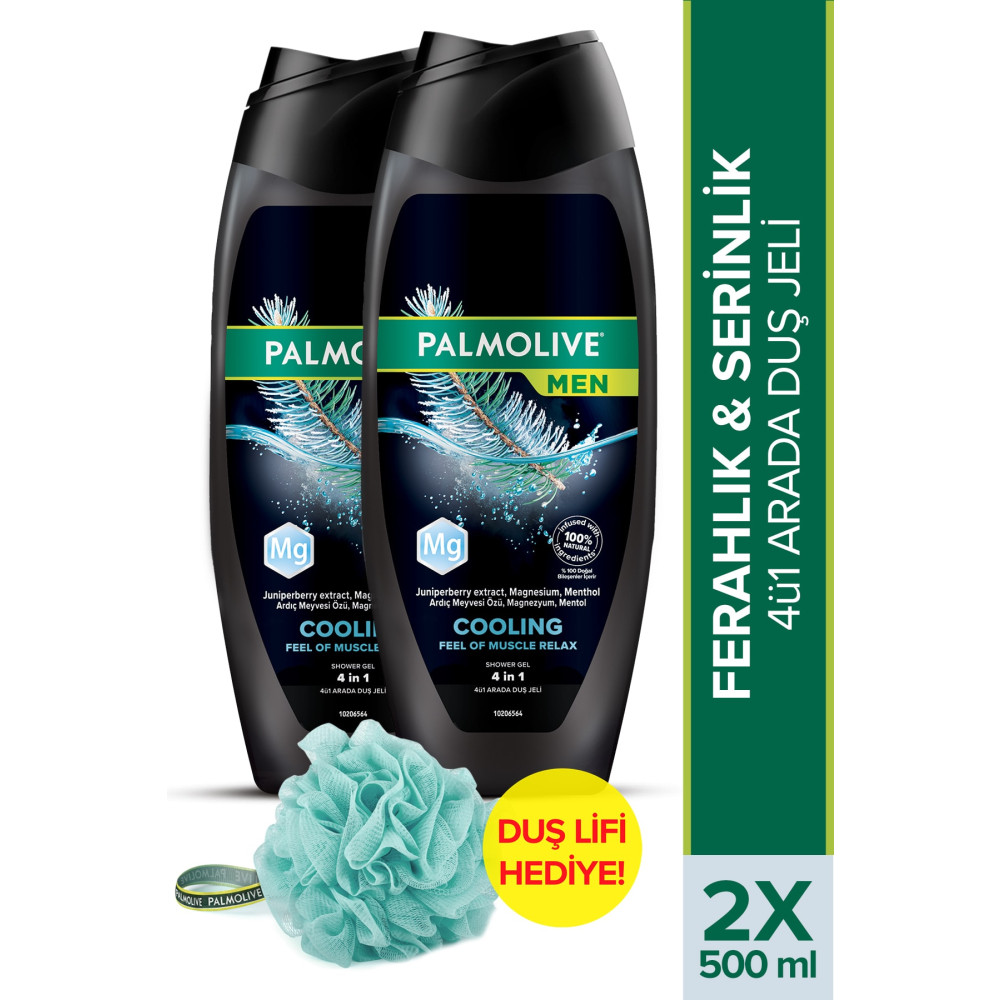 Palmolive Men Cooling Feel of Muscle Relax Erkek Duş Jeli 500 ml x2 Adet + Duş Lifi Hediye Duş Jelleri ve Banyo Köpükleri Fiyatı
