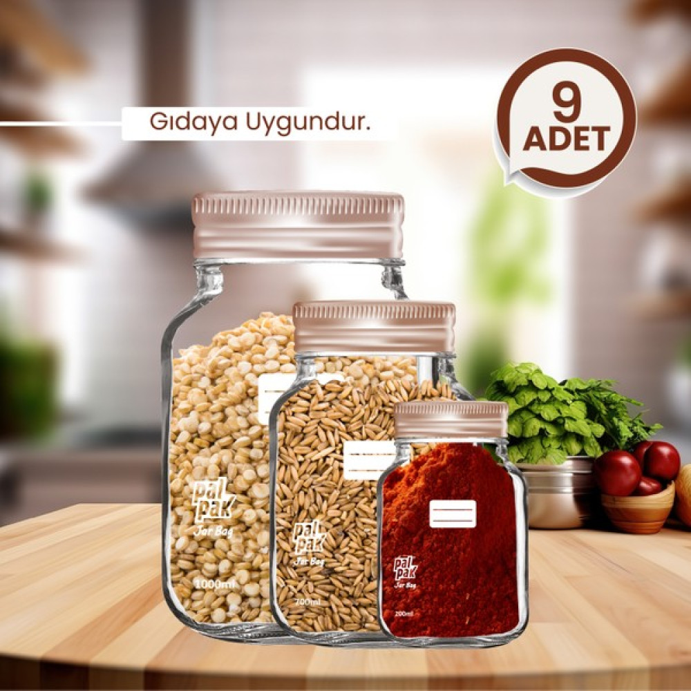 Palpak Bakır Metal Kapaklı Kavanoz Görünümlü Saklama Poşeti 9 Adet 3 Büyük 3 Orta 3 Küçük Saklama Kapları Fiyatı