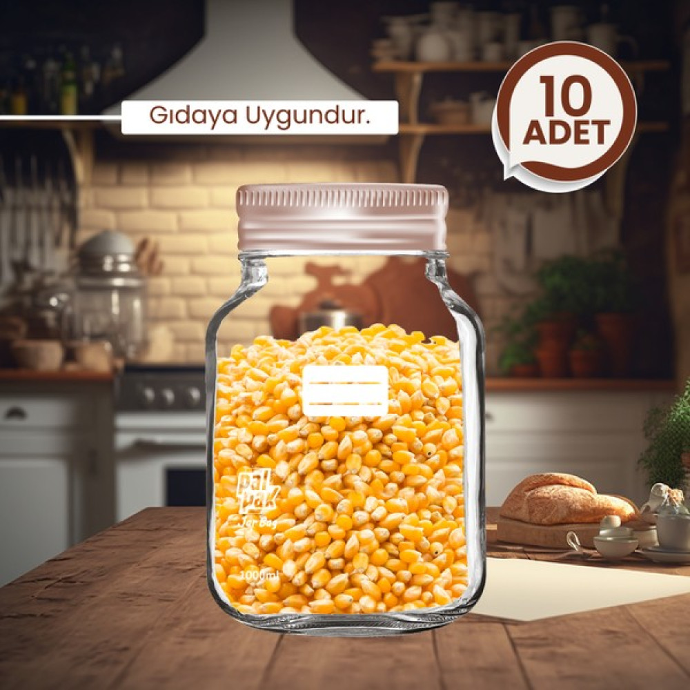 Palpak Büyük Boy Bakır Metal Kapaklı Kavanoz Görünümlü Saklama Poşeti 10 Adet 1000 ml Saklama Kapları Fiyatı