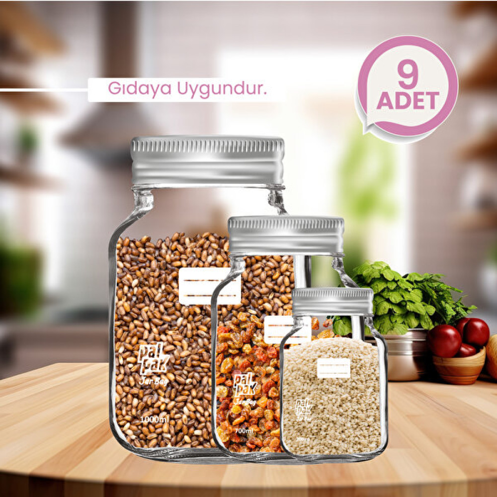 Palpak Gümüş Metal Kapaklı Kavanoz Görünümlü Saklama Poşeti 9 Adet 3 Büyük 3 Orta 3 Küçük Saklama Kapları Fiyatı