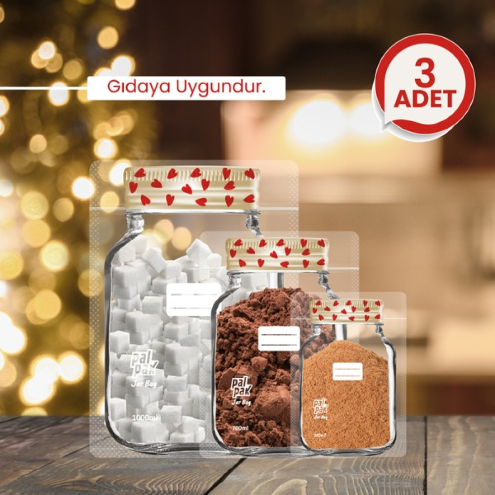 Palpak Kalp Desenli Metal Kapaklı Kavanoz Görünümlü Saklama Poşeti-3 Adet(1 Büyük, 1 Orta, 1 Küçük ) Oto Boyaları Fiyatı
