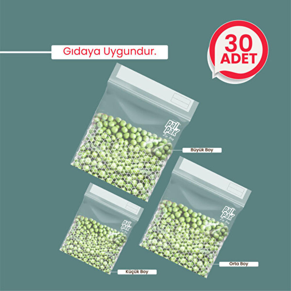 Palpak Zipbag Premium Çok Amaçlı Kullanılabilir Kilitli Poşet 30 Adet Saklama Kapları Fiyatı