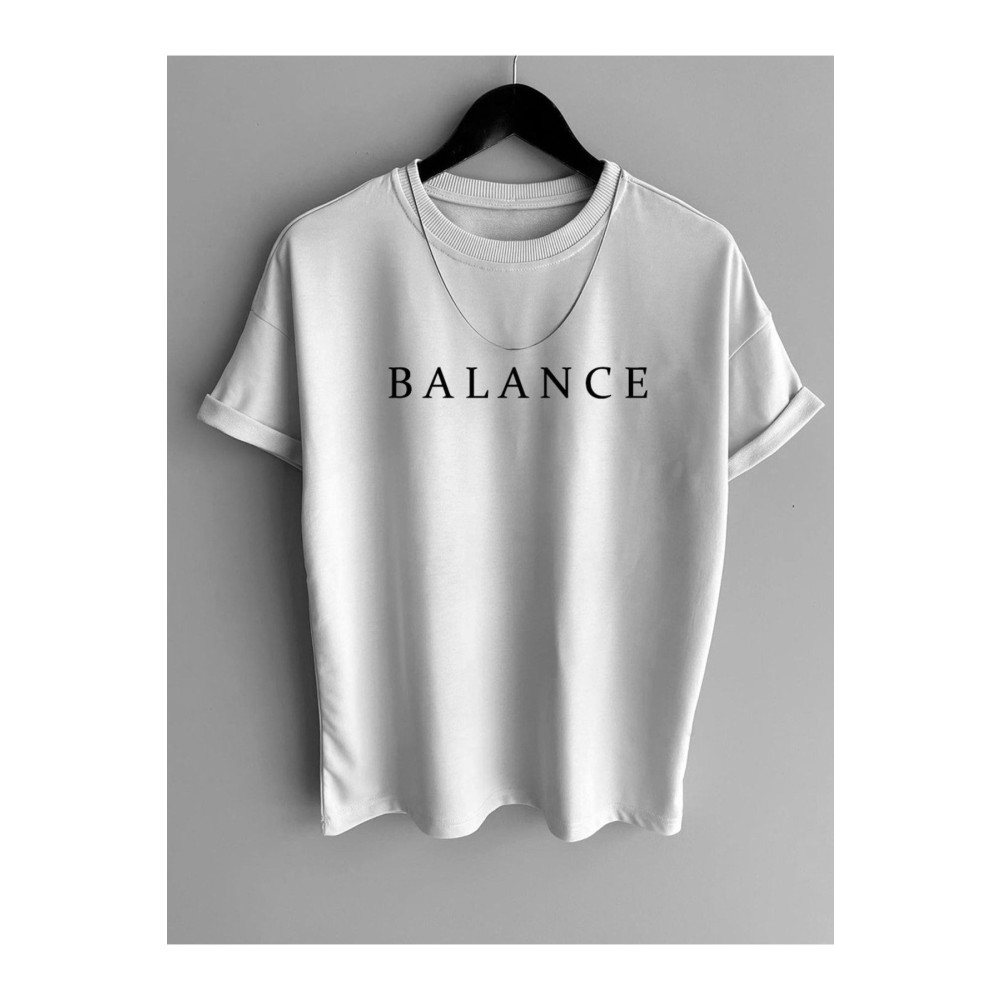 PALPİTO Erkek Beyaz Balance Baskılı Oversize T-Shirt S Beden Bayan T-shirt Fiyatı