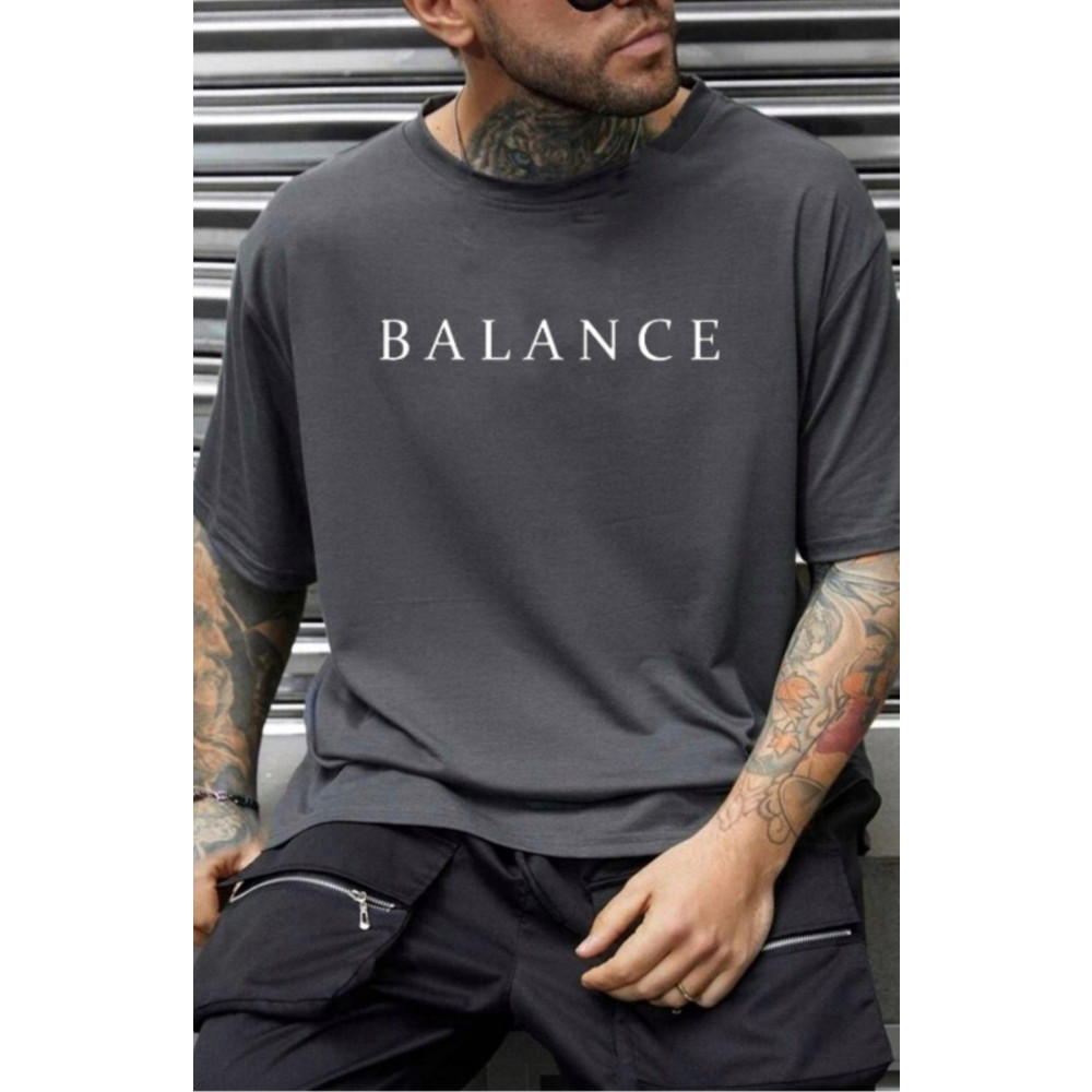PALPİTO Erkek Füme Balance Baskılı Oversize T-Shirt L Beden Bayan T-shirt Fiyatı