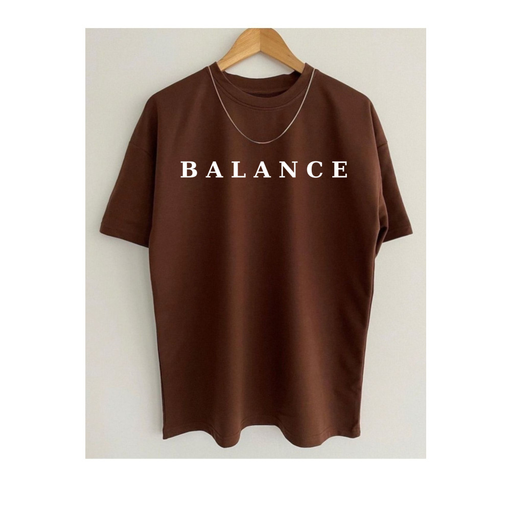 PALPİTO Erkek Kahverengi Balance Baskılı Oversize T-Shirt L Beden Bayan T-shirt Fiyatı
