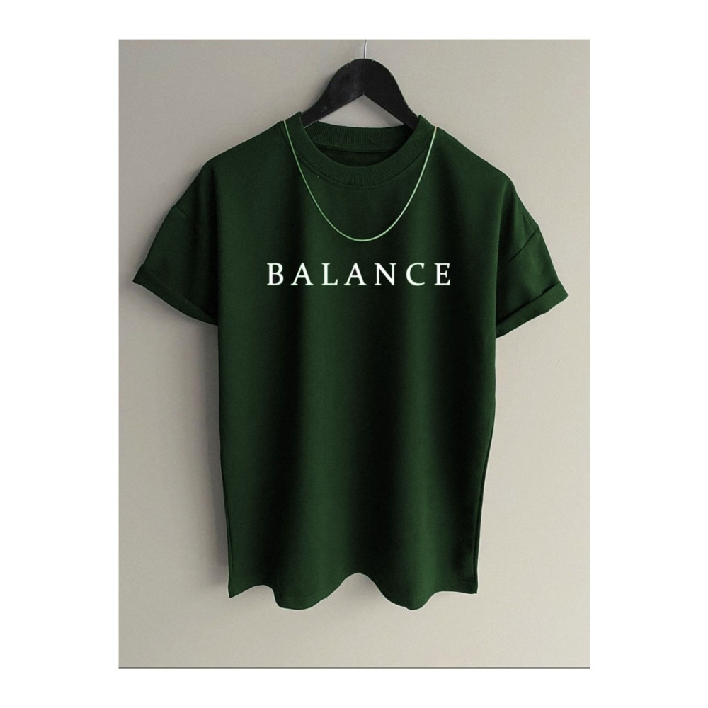 PALPİTO Erkek Nefti Yeşili Balance Baskılı Oversize T-Shirt S Beden Bayan T-shirt Fiyatı