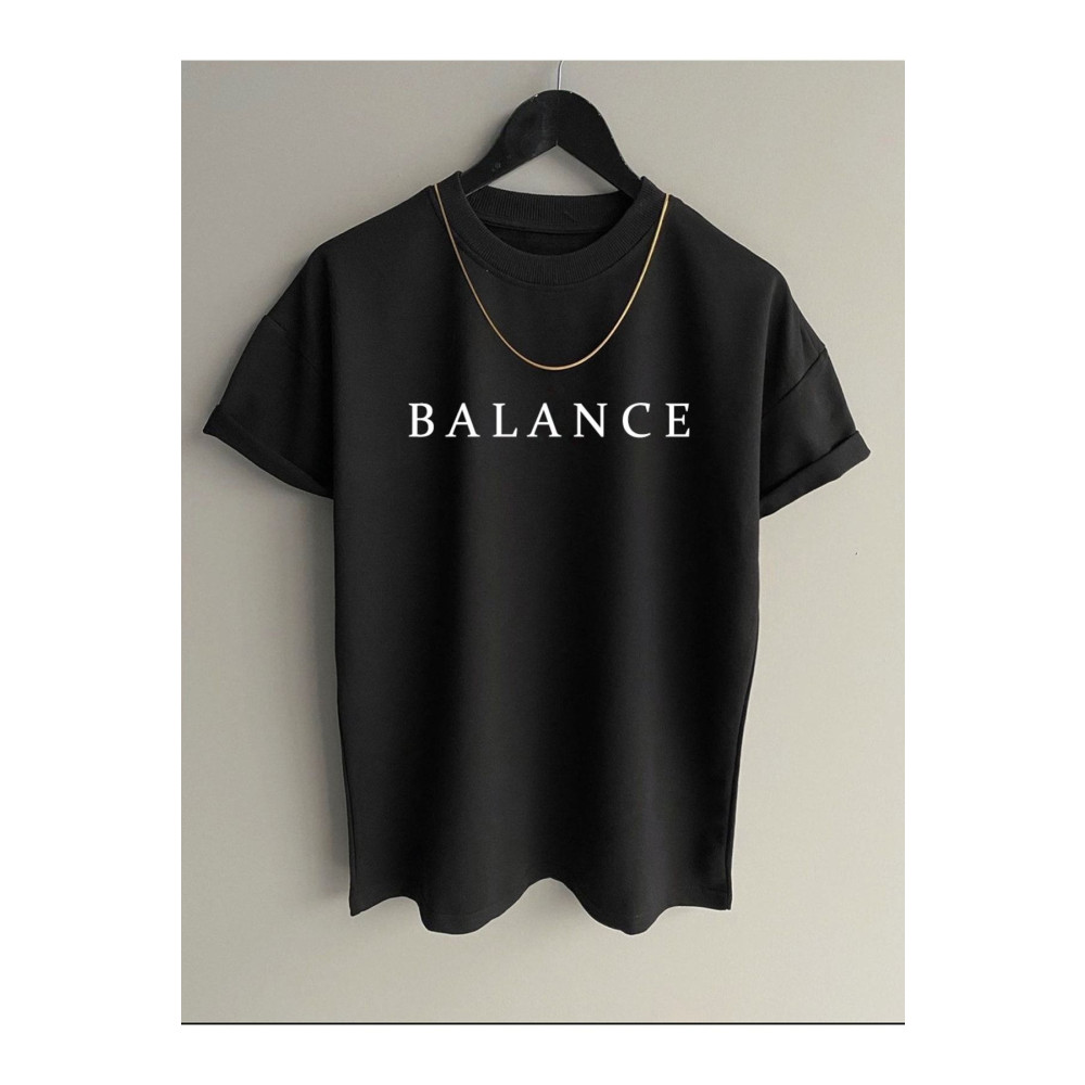 PALPİTO Erkek Siyah Balance Baskılı Oversize T-Shirt M Beden Bayan T-shirt Fiyatı