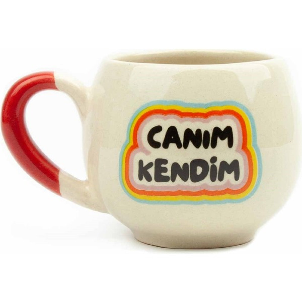 Palto Tasarım Canım Kendim Krem Parlak Balon Kupa (Kırmızı Kulp) Fincan / Bardak / Kahve Takımı Fiyatı