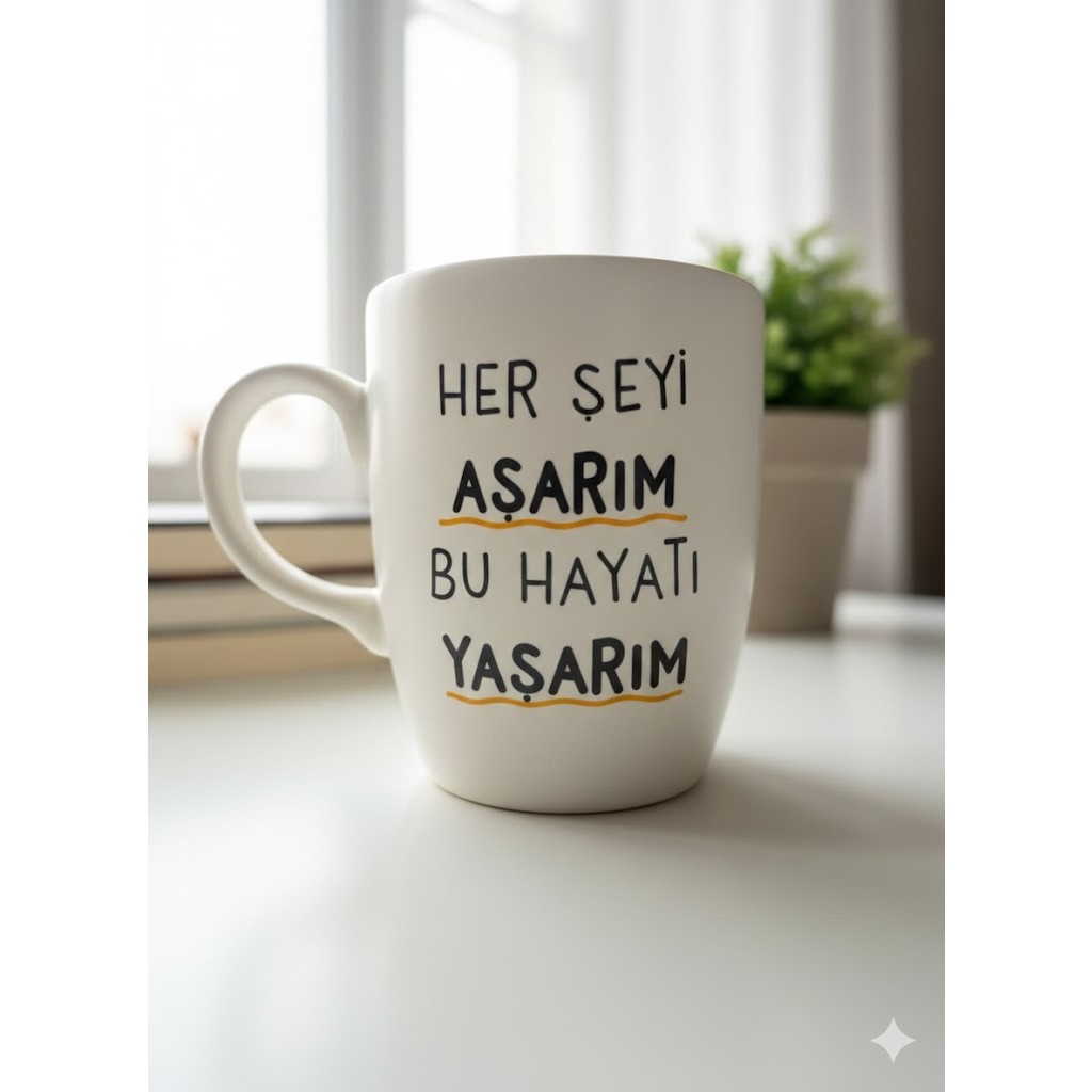 Palto Tasarım Her Şeyi Aşarım Bu Hayatı Yaşarım Krem Oval Kupa - Hediyelik Kupa Fincan Mug - 1 Adet Diğer Fiyatı