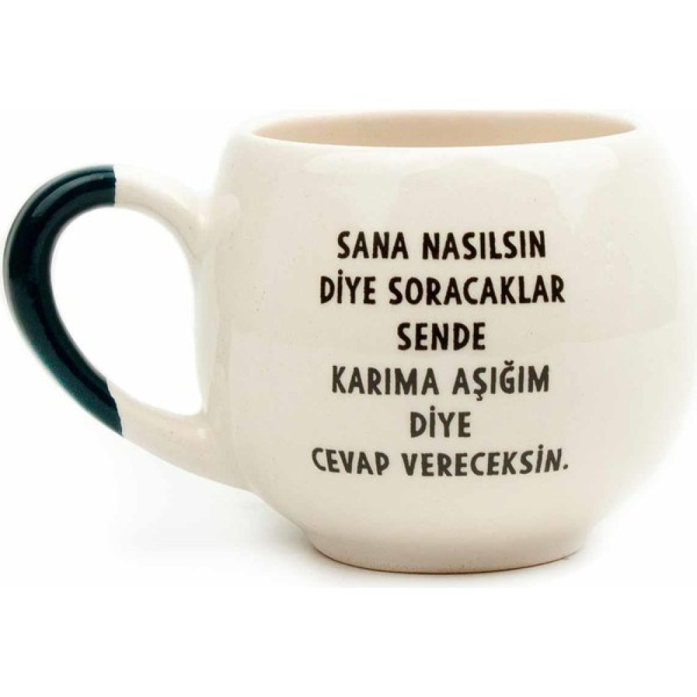 Palto Tasarım Karıma Aşığım Diye Cevap Vereceksin Krem Parlak Balon Kupa (Yeşil Kulp) Fincan / Bardak / Kahve Takımı Fiyatı