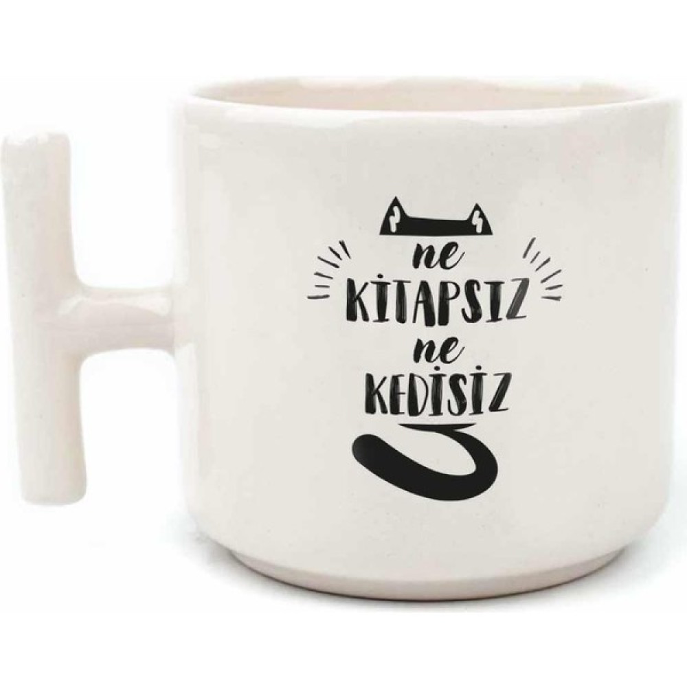 Palto Tasarım Ne Kitapsız Ne Kedisiz El Yapımı Krem Parlak Kupa - Hediye Seramik Kupa Fincan / Bardak / Kahve Takımı Fiyatı