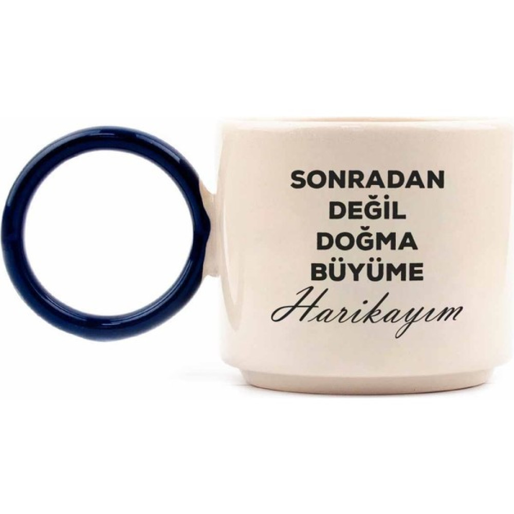 Palto Tasarım Sonradan Değil Doğma Büyüme Harikayım El Yapımı Krem Parlak O Kupa (Mavi Kulp) - Hediye Seramik Kupa Fincan / Bardak / Kahve Takımı Fiyatı