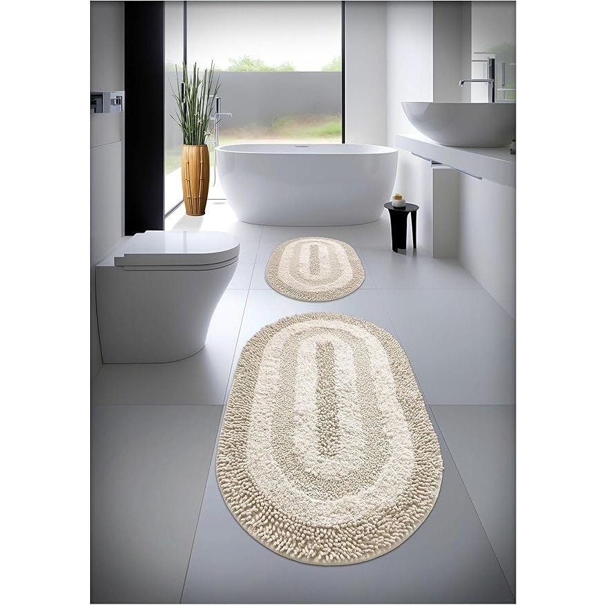Pamuk El Tafting Banyo Paspas Seti, Banyo Halısı Cottonway 2 Li Set 60X100-60X50 (Bej) Araca Özel Paspaslar Fiyatı