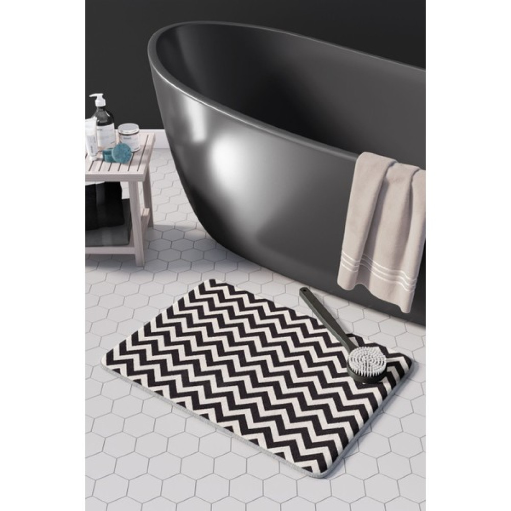 Pamuk Halı Anti-Slip Koku Yapmaz Yıkanabilir 2li Banyo Seti , Klozet Takimi , Banyo Halısı ,paspas Takimı 40X60 - 60X100 PMPP00034 - Siyah - Beyaz Klozet Takımı Fiyatı