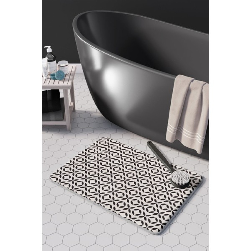 Pamuk Halı Anti-Slip Koku Yapmaz Yıkanabilir 2li Banyo Seti , Klozet Takimi , Banyo Halısı ,paspas Takimı 40X60 - 60X100 PMPP00035 - Beyaz - Siyah Klozet Takımı Fiyatı