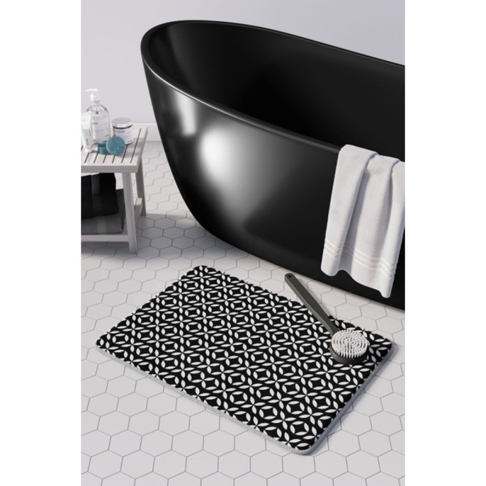 Pamuk Halı Anti-Slip Koku Yapmaz Yıkanabilir 2li Banyo Seti , Klozet Takimi , Banyo Halısı ,paspas Takimı 40X60 - 60X100 PMPP00037 - Siyah - Beyaz Klozet Takımı Fiyatı