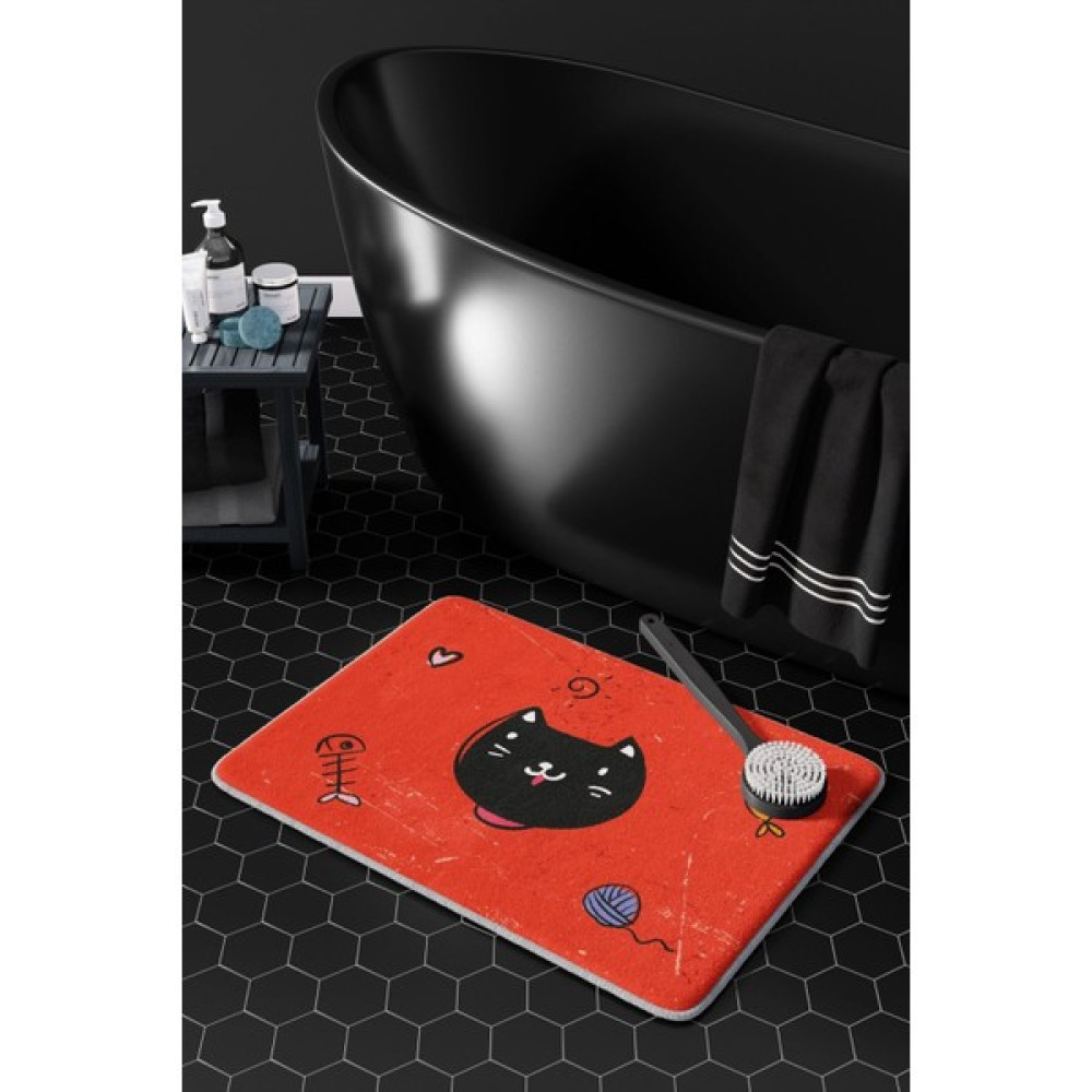 Pamuk Halı Anti-Slip Koku Yapmaz Yıkanabilir 2li Banyo Seti , Klozet Takimi , Banyo Halısı ,paspas Takimı 40X60 - 60X100 PMPP00053 - Kırmızı Klozet Takımı Fiyatı