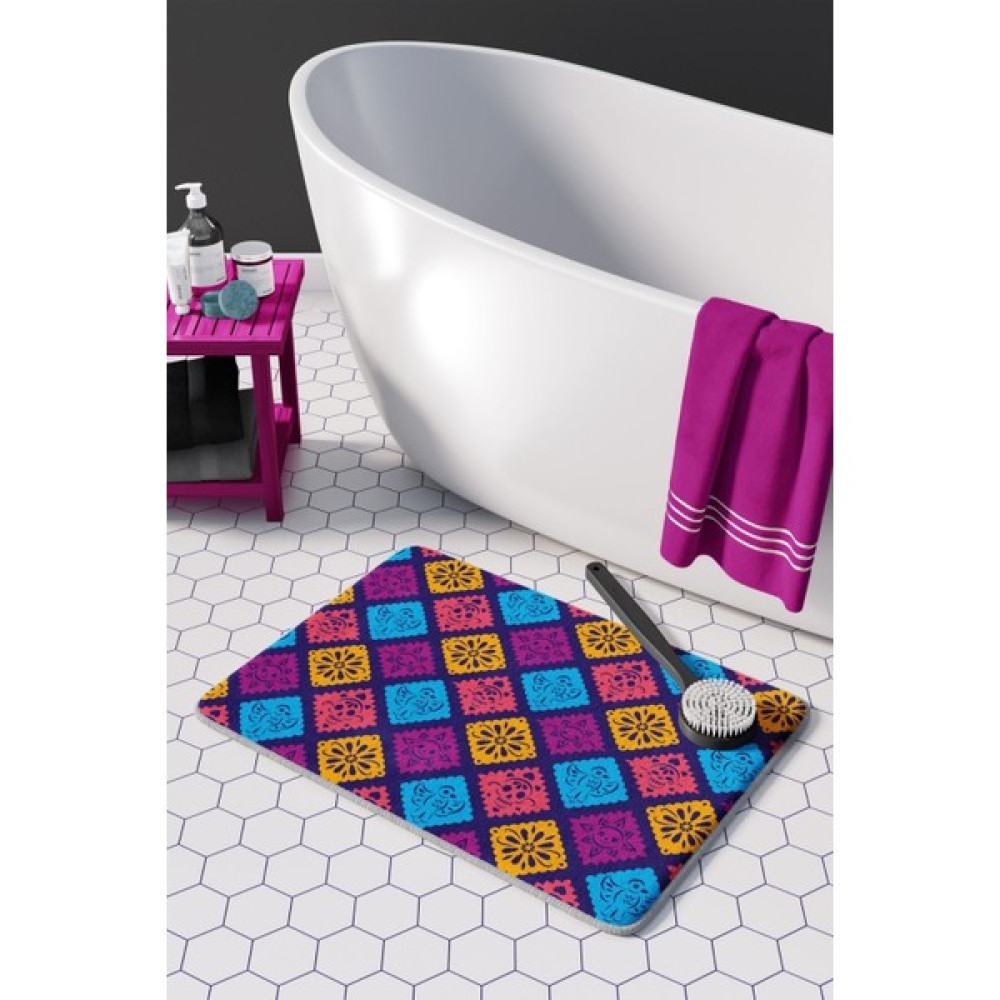 Pamuk Halı Anti-Slip Koku Yapmaz Yıkanabilir 2li Banyo Seti , Klozet Takimi , Banyo Halısı ,paspas Takimı 40X60 - 60X100 PMPP00094 - Renkli Klozet Takımı Fiyatı