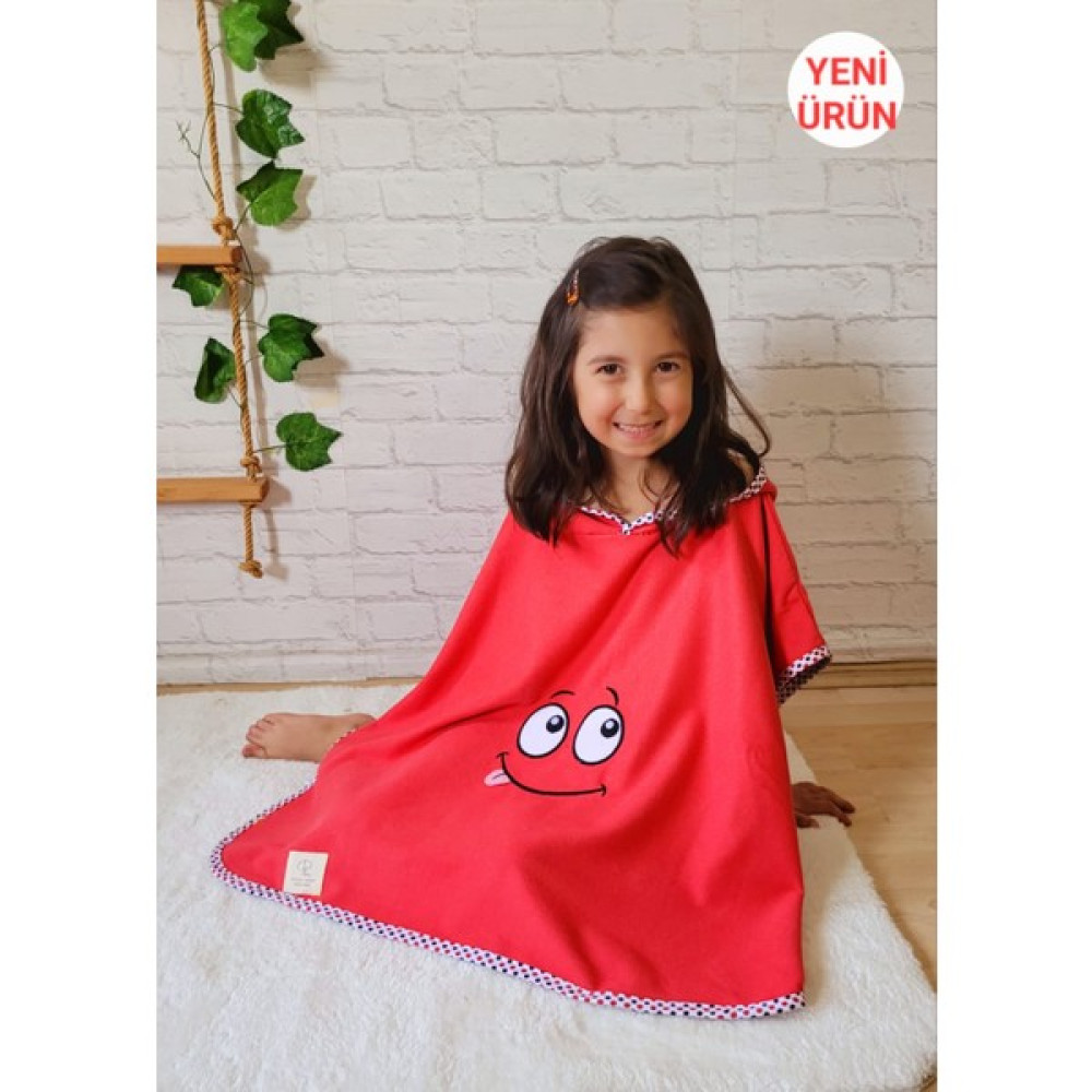 Pamuk Hanım Pamuklu Yumuşacık Havlu Kız-Erkek Çocuk Deniz Plaj, Havuz, Banyo Kapşonlu Panço Kırmızı /göz - 2 - 4 Yaş Bebek Banyo-Tuvalet Fiyatı