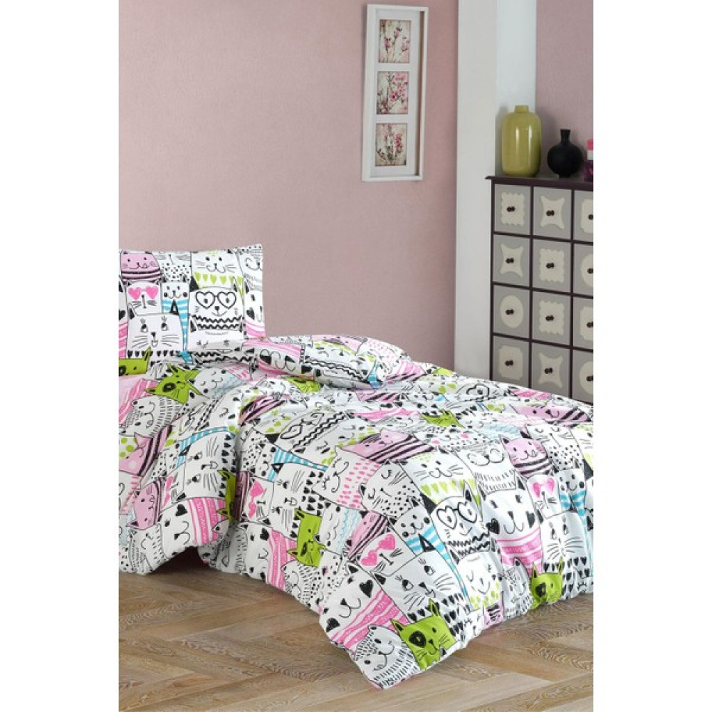 Pamuk Ören Pamuklu Tek Kişilik Nevresim Seti - Cute Cats - Renkli - 160 x 220 cm Nevresim Takımı Fiyatı