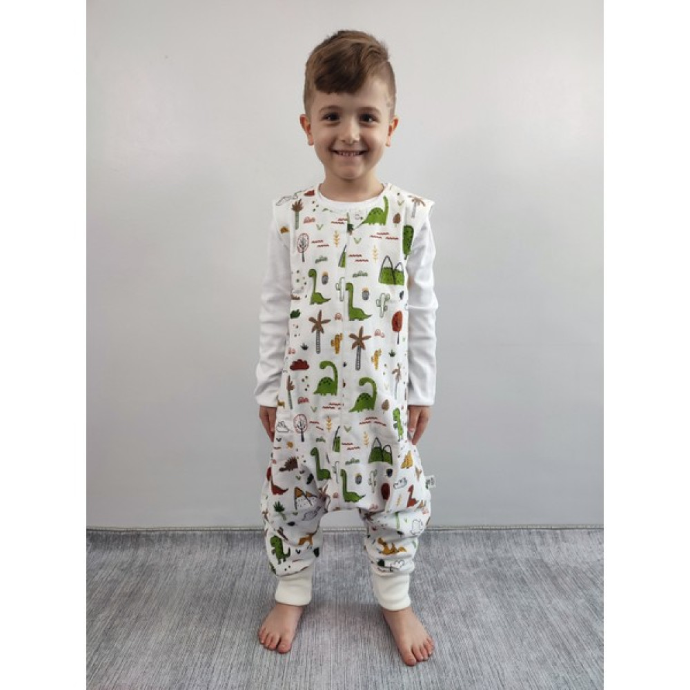 Pamuk Pazen Kolsuz Bebek Çocuk Uyku Tulumu 21-24 Derece Dino Desen Unisex Erkek Çocuk Tulum Fiyatı