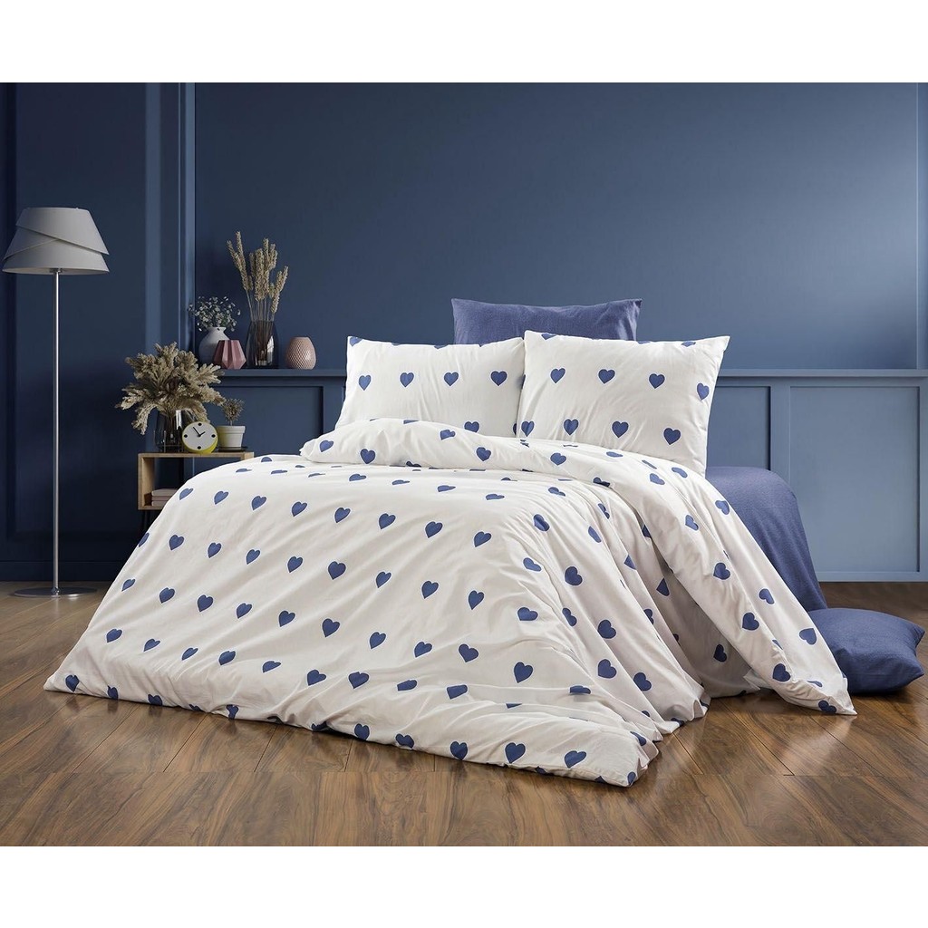 Pamuklu Çift Kişilik Nevresim Takımı-Nevresim Seti-Nevresim Çarşaf Yastık Kılıfı-(Kutulu) - Lacivert - Beyaz - 200 x 220 cm Nevresim Takımı Fiyatı