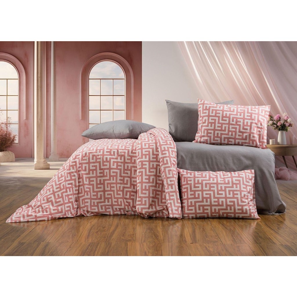 Pamuklu Çift Kişilik Nevresim Takımı-Nevresim Seti-Nevresim Çarşaf Yastık Kılıfı-(Kutulu) - Pembe - Gri - 200 x 220 cm Nevresim Takımı Fiyatı