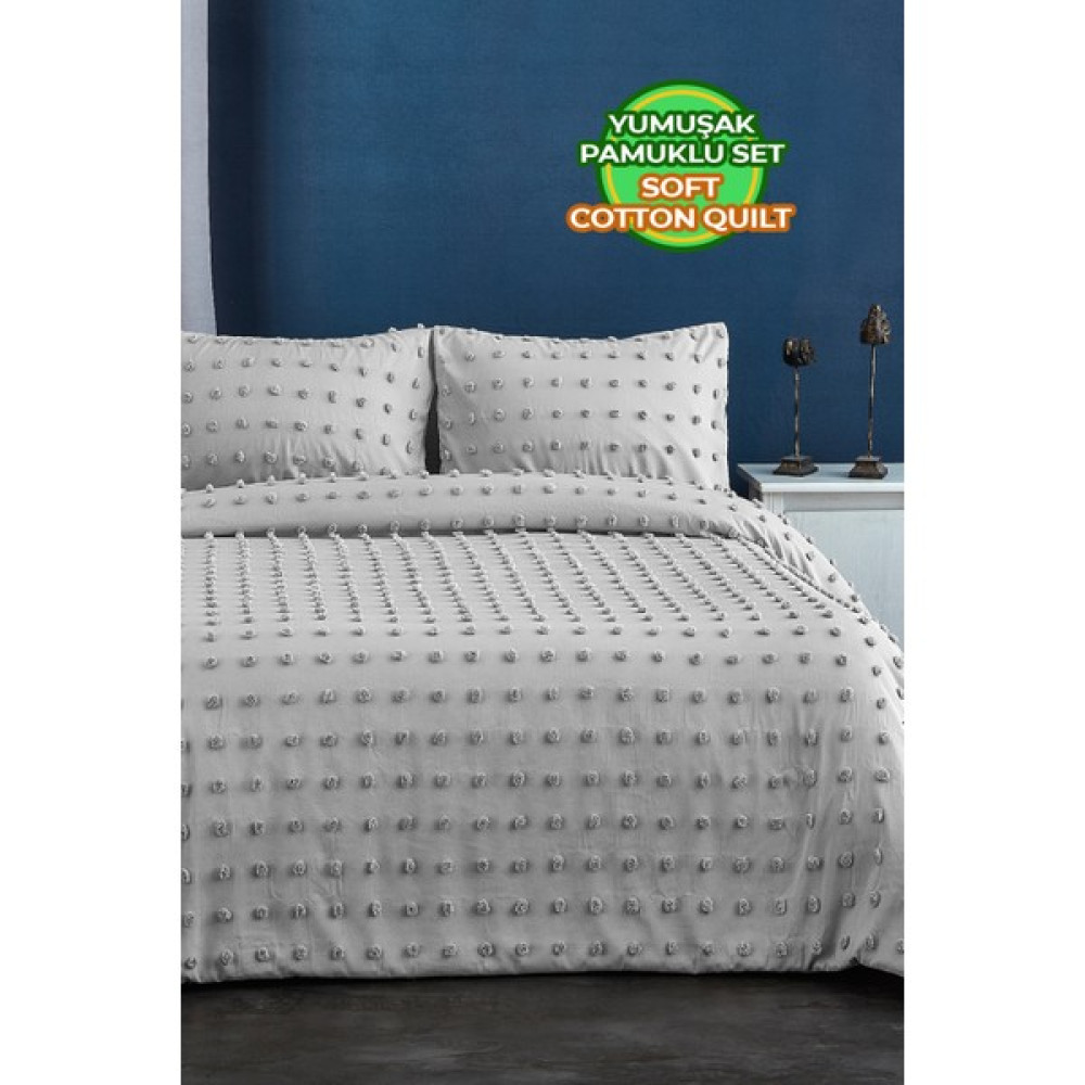 Pamuklu Emmy Yatak Örtüsü Seti Günlük Çift ( Taraflı ) Kişilik Boho 3 Parça Dolgulu Tufting - Gri - 240 x 250 cm Yatak Örtüsü Fiyatı