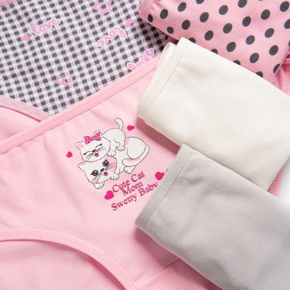 Pamuklu Genç Kız Çocuk Külot 5 Li Set Paket Likralı Pembe-gri Baskılı Kedi Erkek Atkısı Fiyatı