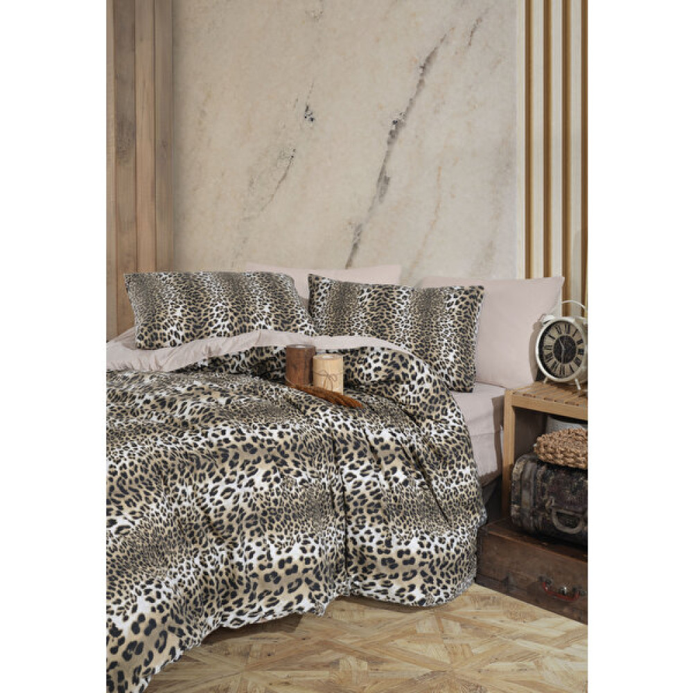 Pamuklu - Lastikli Çarşaflı Nevresim Takımı Çift Kişilik Leopar - Hardal - 200 x 220 cm Nevresim Takımı Fiyatı