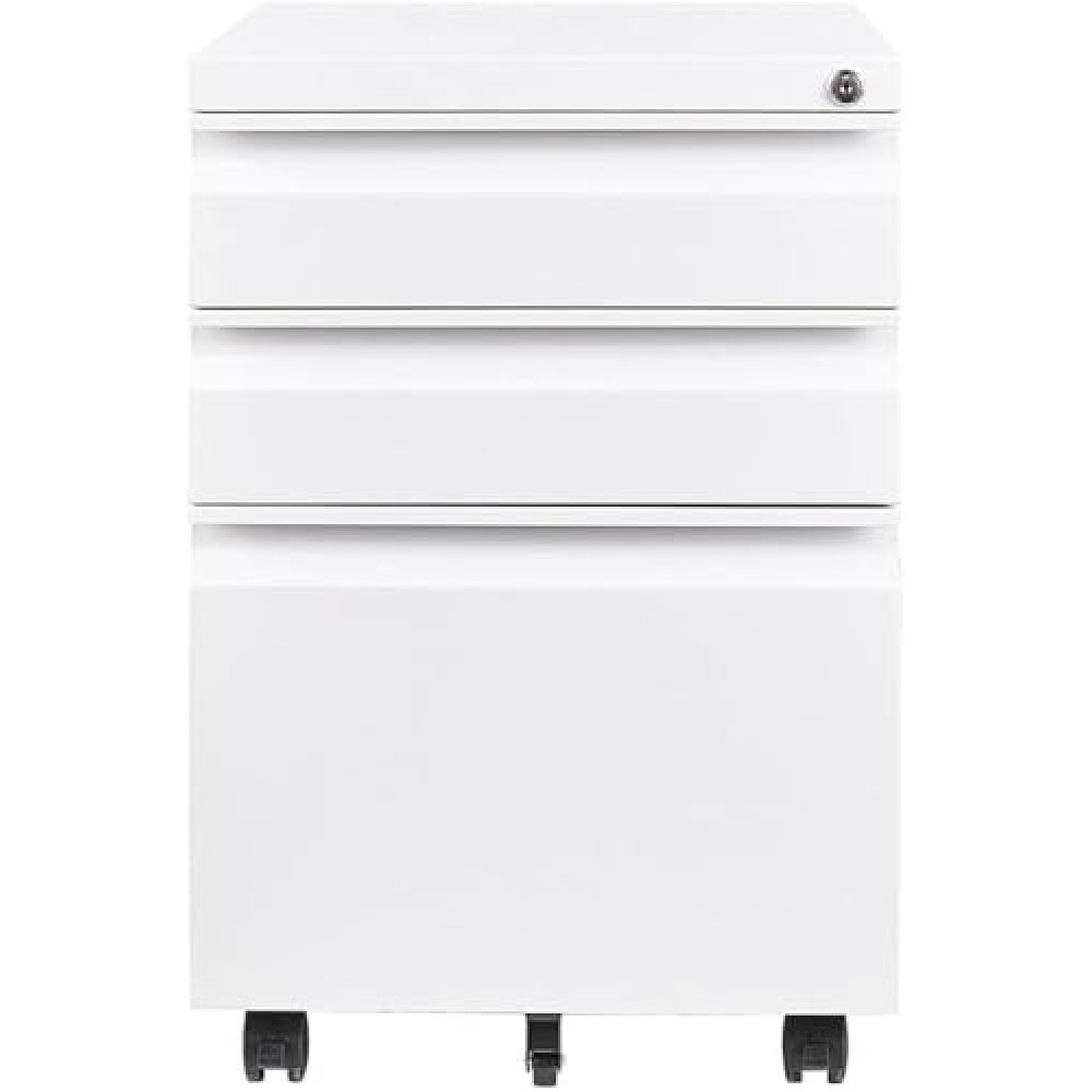 Panana 3 Drawers Filing Cabinets, Mobile File Metal Cabinet Under Desk Drawers on Casters Rolling Office Cabinet for Home Office Furniture, Fully Assembled (White)