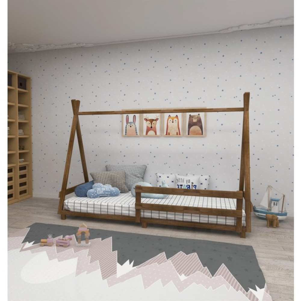 Panda Doğal Ahşap Bebek ve Çocuk Montessori Karyola Ceviz Renk - 140 x 190 cm Karyola Fiyatı