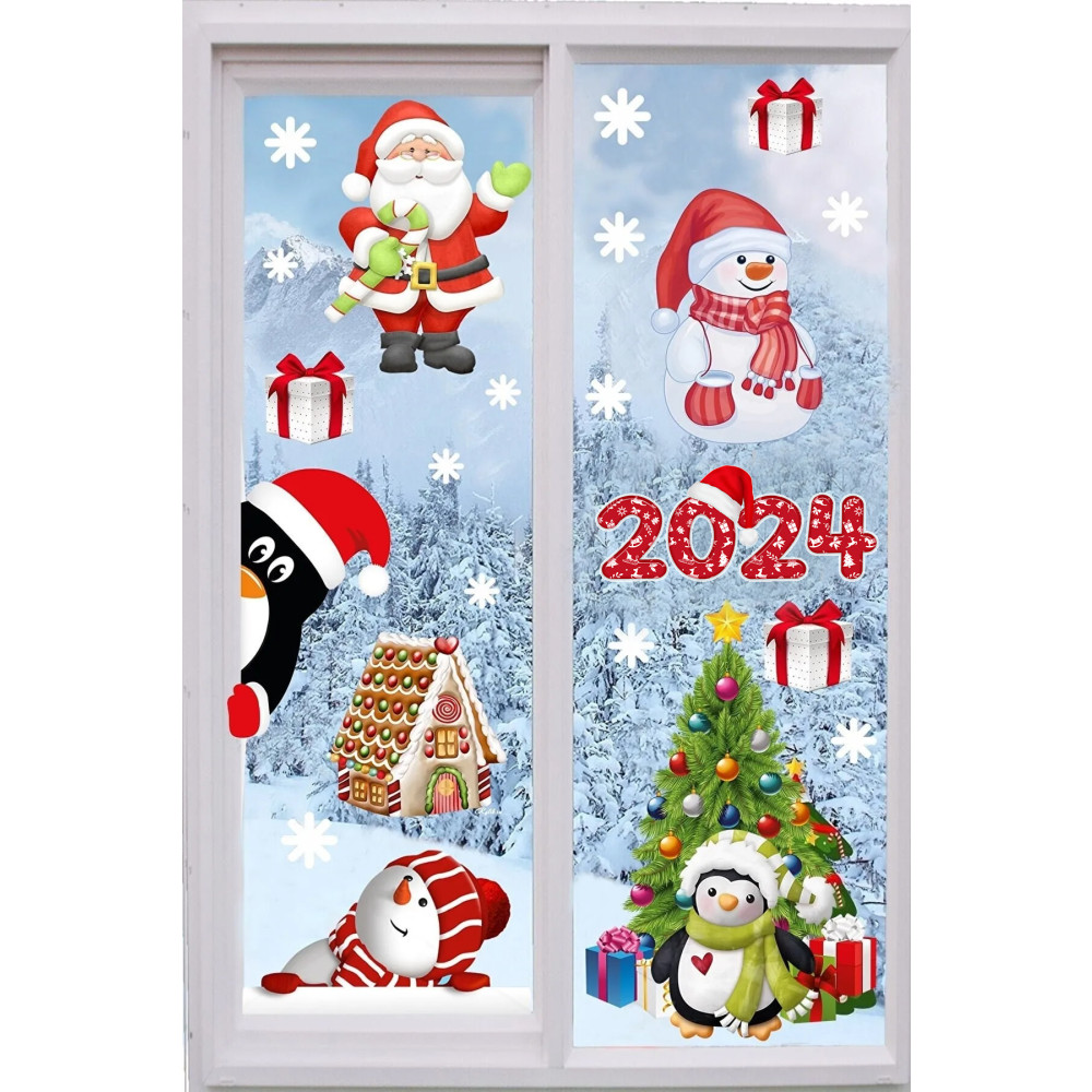 PANDA SOKAĞI Yılbaşı Sticker Figürleri Noel Baba Ve Geyik Ve Kartanesi Pencere Duvar 35 x 100 Beden Duvar Stickerı Fiyatı