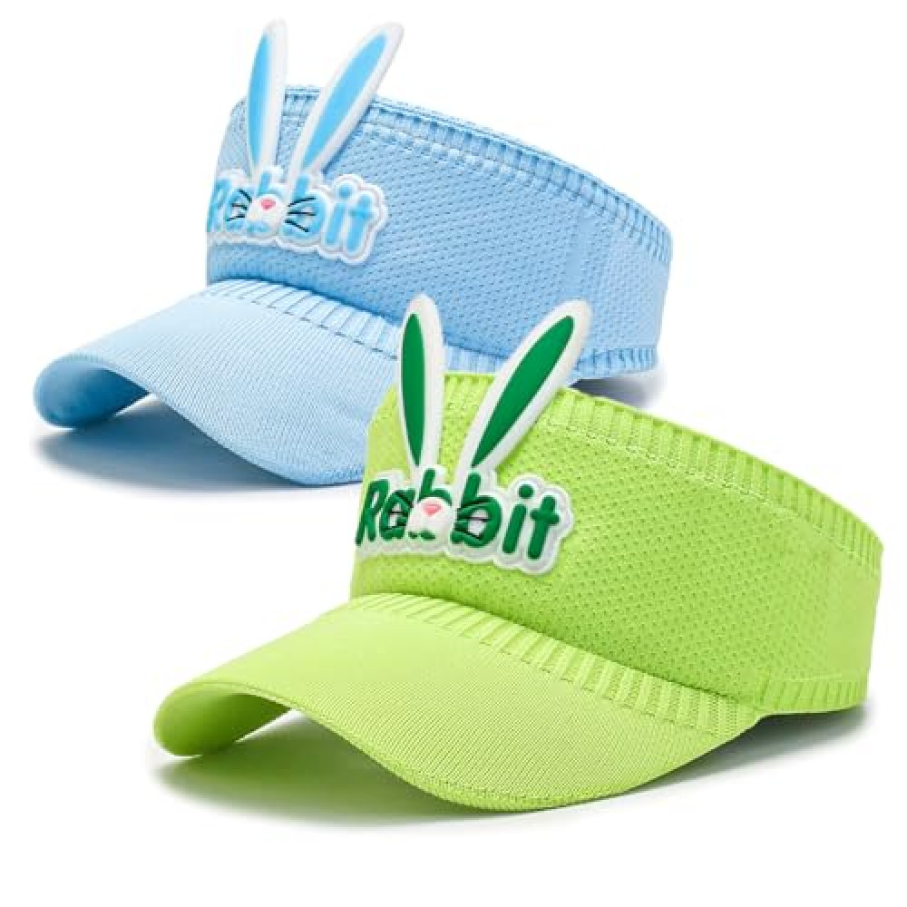 Pandahero Easter Bunny Ears Sun Hat Visor for Toddler Boys & Girls – 2 Pack Kids UV Protection Hat, Easter Basket Stuffers Gifts (Blue+Green)