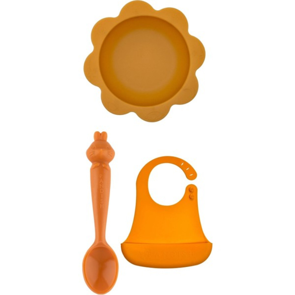 Pandish Silikon Vakumlu Kase Beslenme Seti Sunny, Hamham, Bibsy Toffee Caramel -Karamel - Turuncu Mama Seti Fiyatı