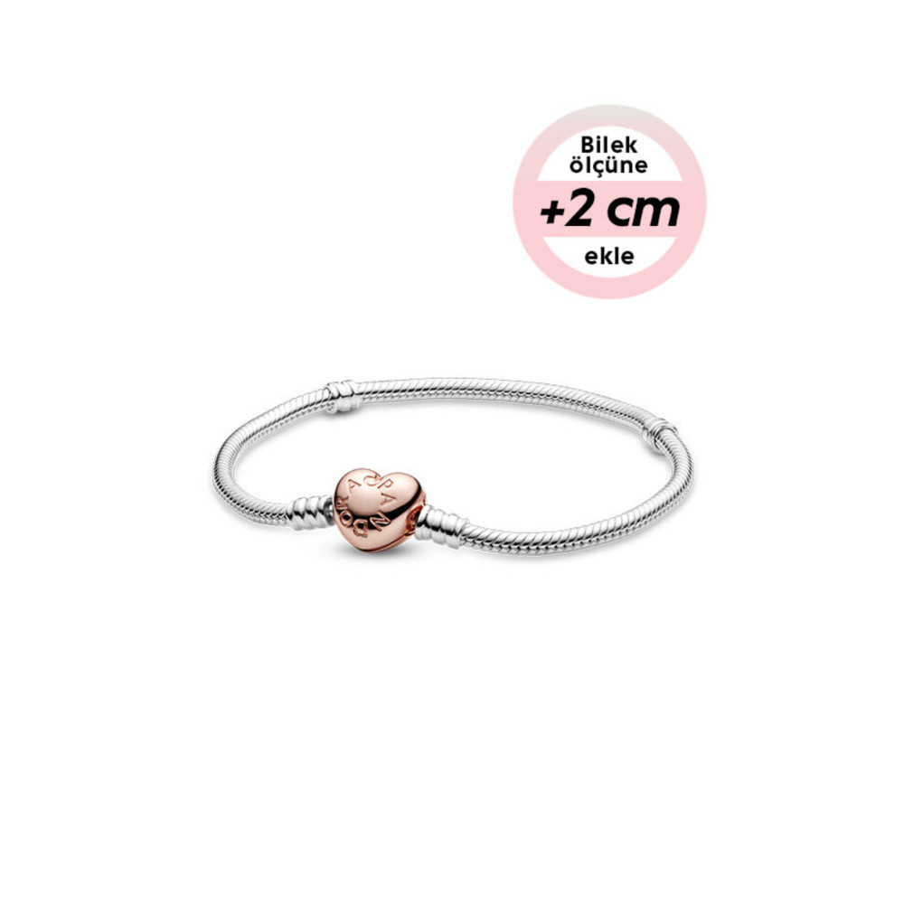 Pandora Moments 14 Ayar Pembe Altın Kaplama Kalp Klipsli 925 Ayar Gümüş Bileklik 20 cm Beden Gümüş Bilezik Fiyatı