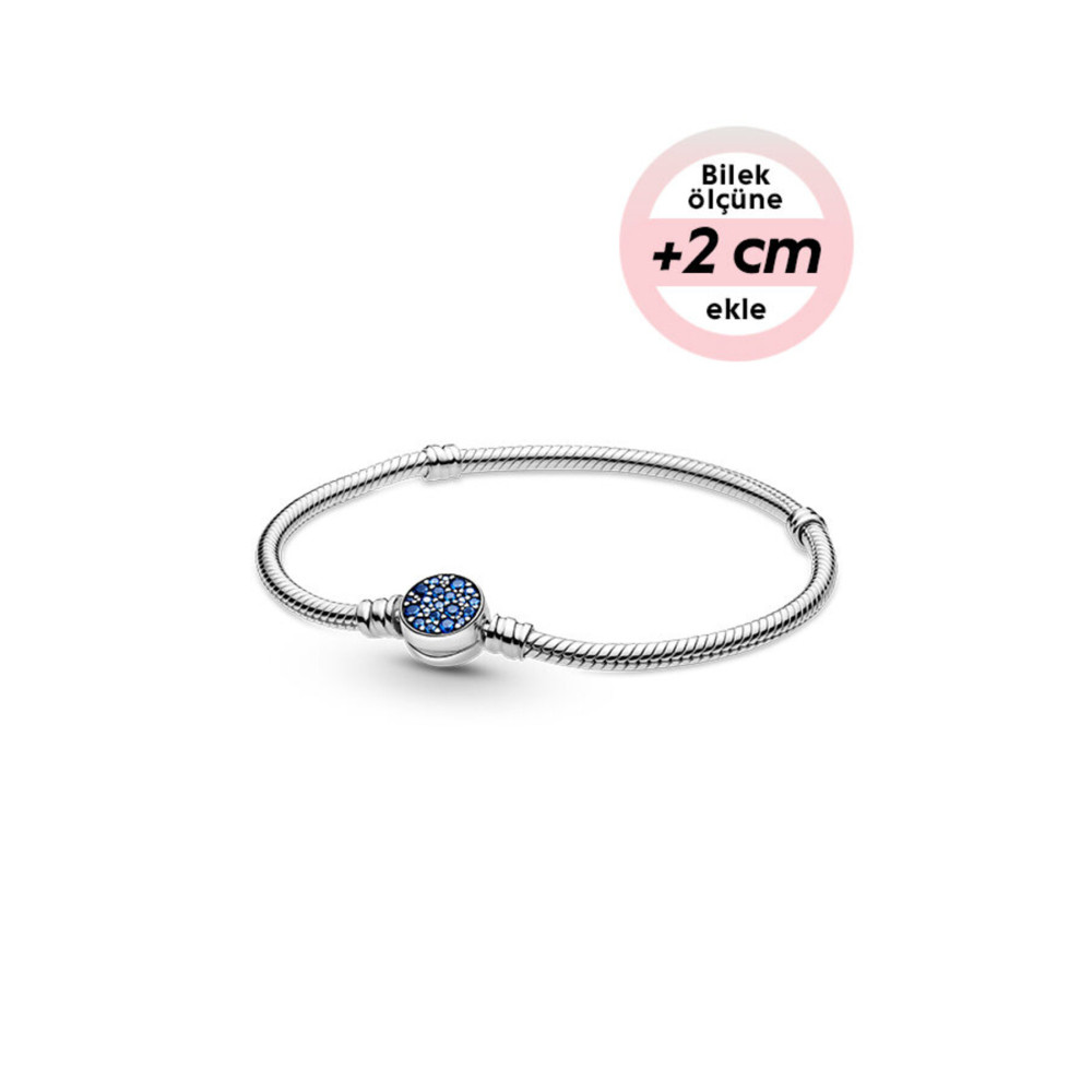 Pandora Moments Işıltılı Mavi Disk Klipsli Bileklik 17 cm Beden Gümüş Bilezik Fiyatı