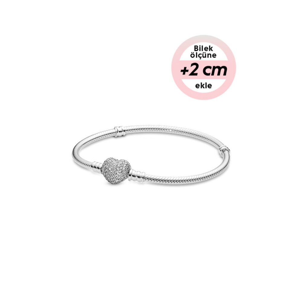 Pandora Moments Pavé Kalp Klipsli Bileklik 17 cm Beden Gümüş Bilezik Fiyatı